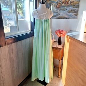 Vintage Handmade Prairie-Style Nightgown With Crocheted Bodice & Ribbon Detail